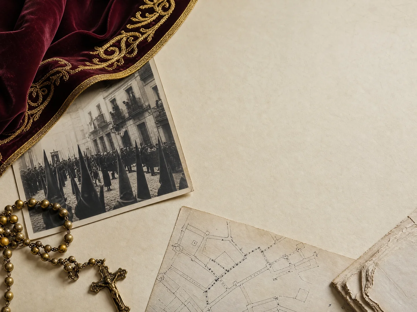 Objetos de archivo y tejidos vinculados a la Semana Santa